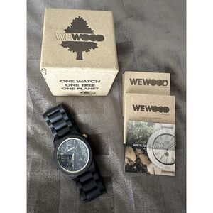 WeWOOD‎ Alpha Black Watch Mens Black Wood Bracelet Date Quartz Box Papers Eco